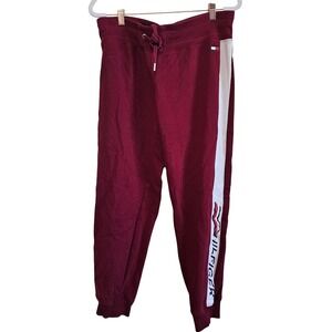 Tommy Hilfiger Sport Mens Maroon Joggers Sweatpants  Side Logo Stripe Size M